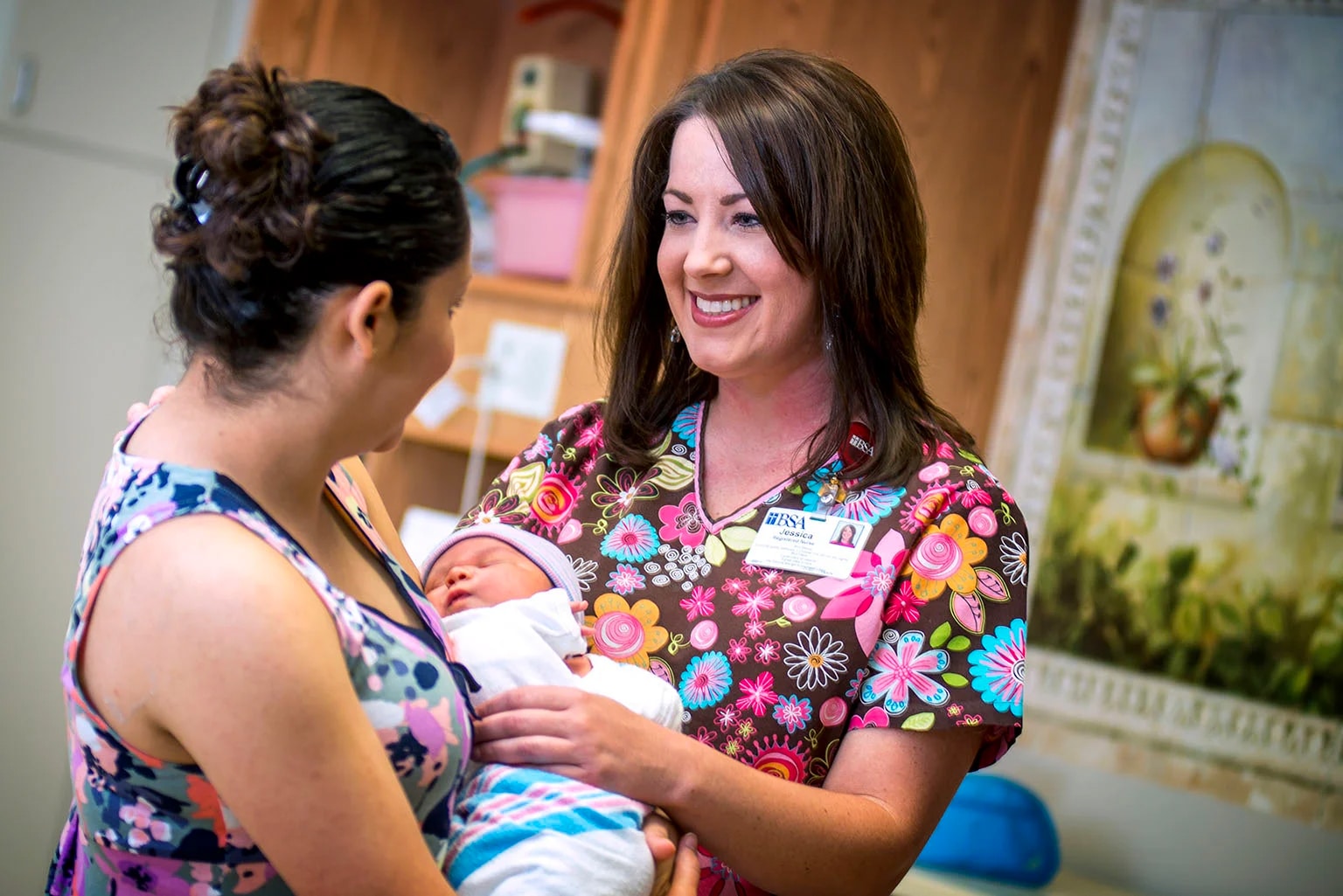 mother, nurse, and baby